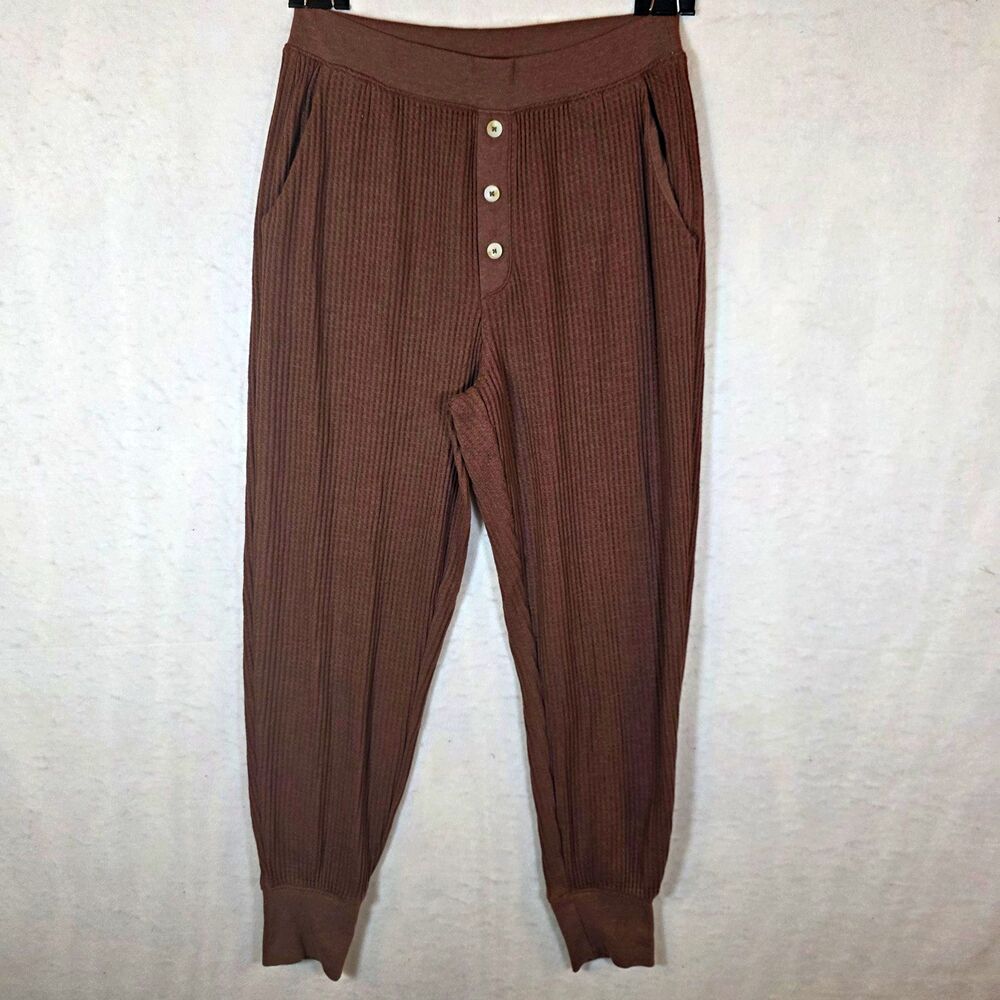 Old Navy Women’s Pajama Pants Brown Solid XS Regular Button Pockets Knit